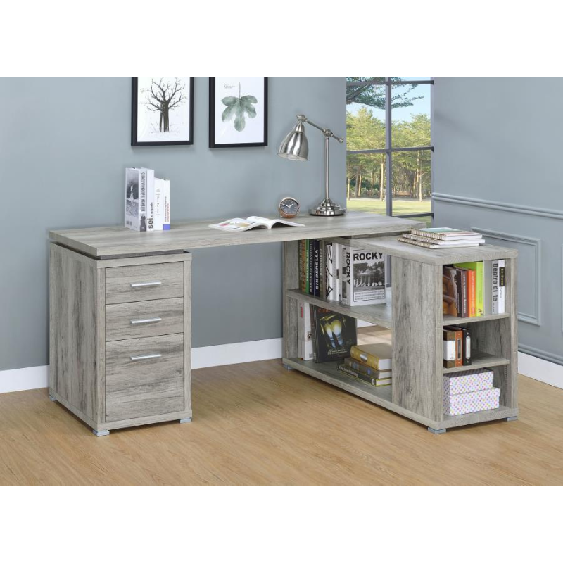 Yvette 60-Inch 3-Drawer L-Shape Computer Desk Grey Driftwood 801516