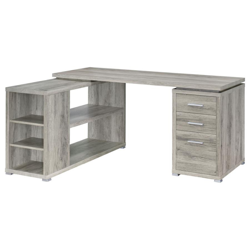 Yvette 60-Inch 3-Drawer L-Shape Computer Desk Grey Driftwood 801516