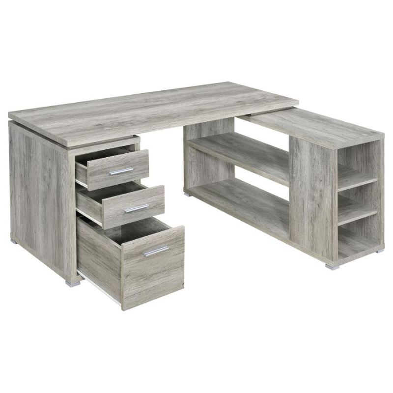 Yvette 60-Inch 3-Drawer L-Shape Computer Desk Grey Driftwood 801516