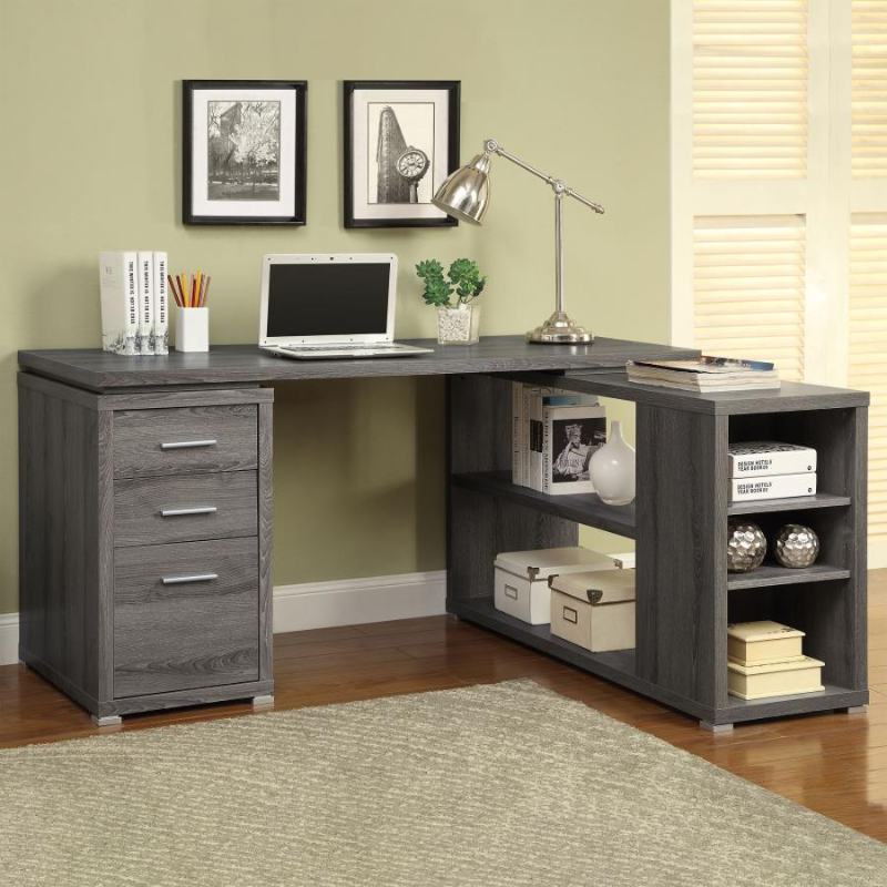 Yvette 60-inch 3-Drawer L-Shape Computer Desk Weathered Grey – 800518
