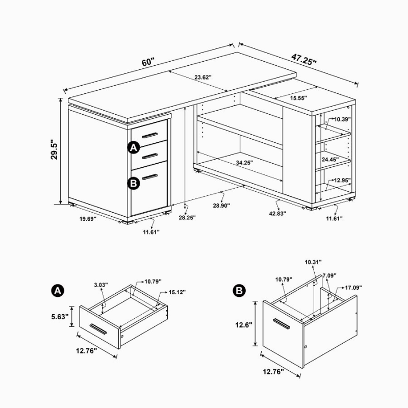 Yvette 60-inch 3-Drawer L-Shape Computer Desk White – 800516