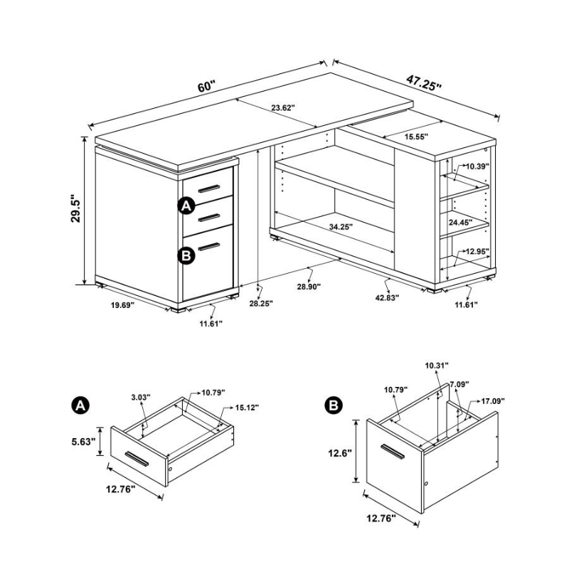 Yvette 60-inch 3-drawer L-Shape Computer Desk Cappuccino – 800517