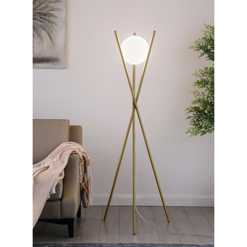 amileth Spherical Bulb Metal Tripod Floor Lamp Gold - 920218
